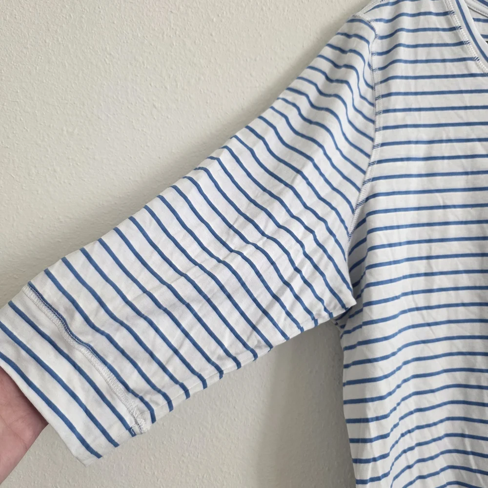 Casey Key Blue & White Striped Top with Beach Graphic 3/4 Sleeve - Picture 4 of 6